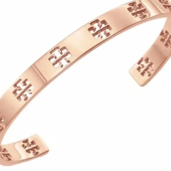 Tory Burch Jewelry - Tory Burch T- Pierced Logo Cuff in Metallic ROSE GOLD